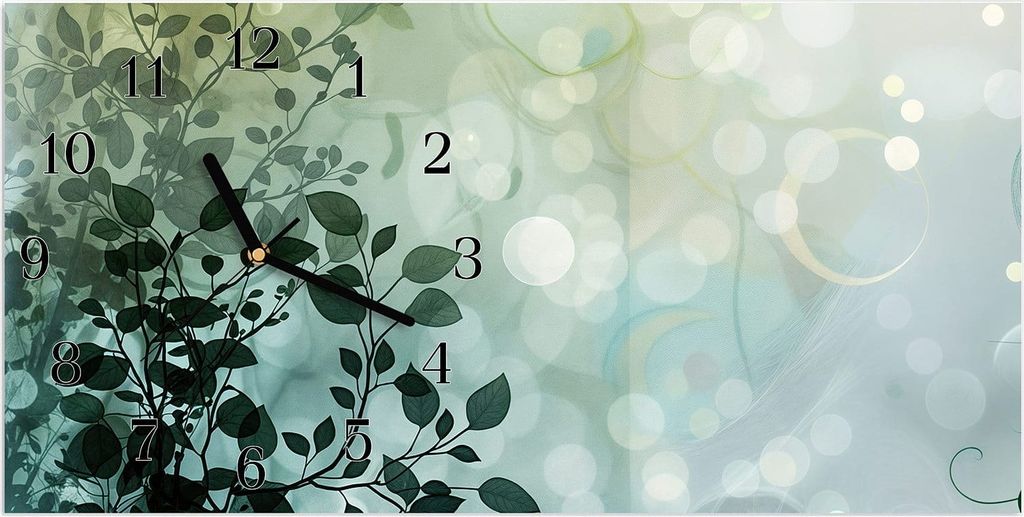 Wanduhr aus Glas mit Motiv Blättertraum- 60 x 30 cm - inkl. Aufhängesystem