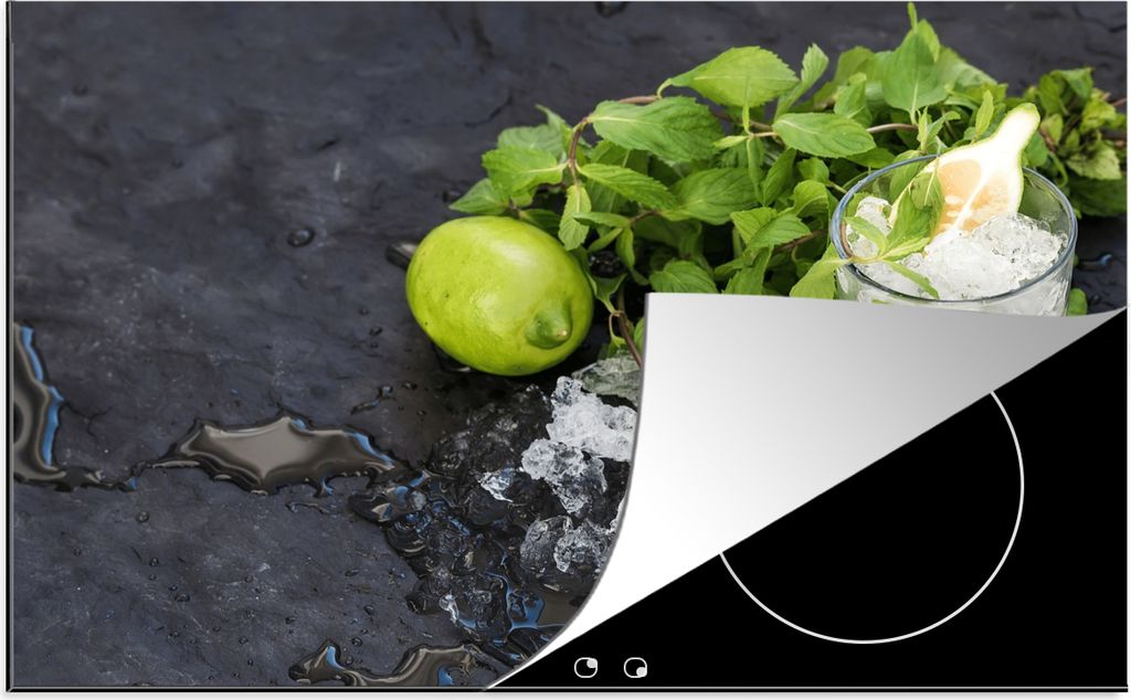 KitchenYeah Herdabdeckplatte Cocktail - Mojito - Eiswürfel , 78x52cm, Küche Deko, Glaskeramikfeld Herdabdeckung, Abdeckplatte fùr Kochfeld