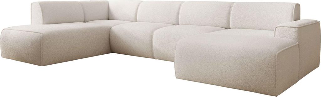 Selsey Bouvi – Wohnlandschaft mit seitlicher Rückenlehne an der Ottomane links, creme, Bouclé