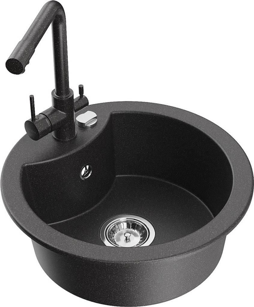 Mexen Diego 1-Becken-Granit-Spüle mit Mischbatterie Duero, Schwarz gesprenkelt - 6512-76-671600-76
