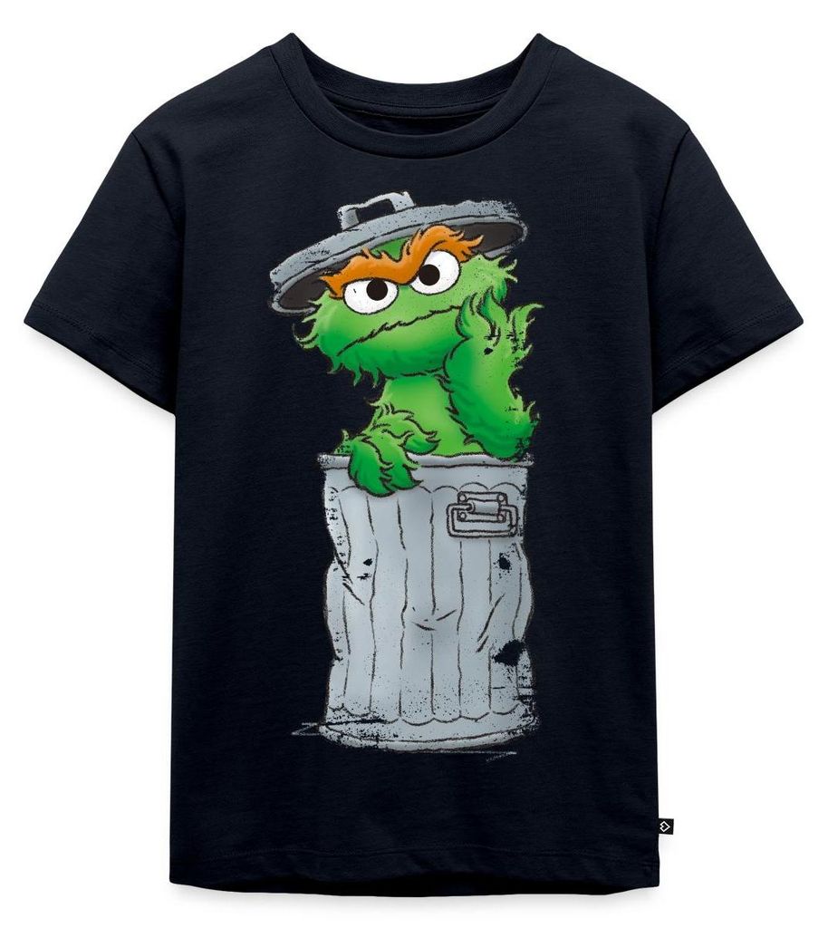 Spreadshirt Sesamstraße Oscar Mülltonne Kinder Premium T-Shirt, 134/140 (8 Jahre), Navy