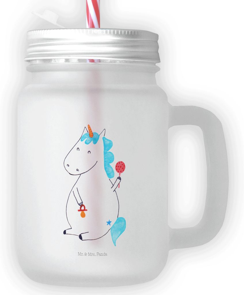 Mr. & Mrs. Panda Glas Einhorn Baby - Transparent - Geschenk, Mutter, Eiskaffee, mit deckel, Geburtstag, Und Strohhalm, Cocktailglas, Party, Unicorn...
