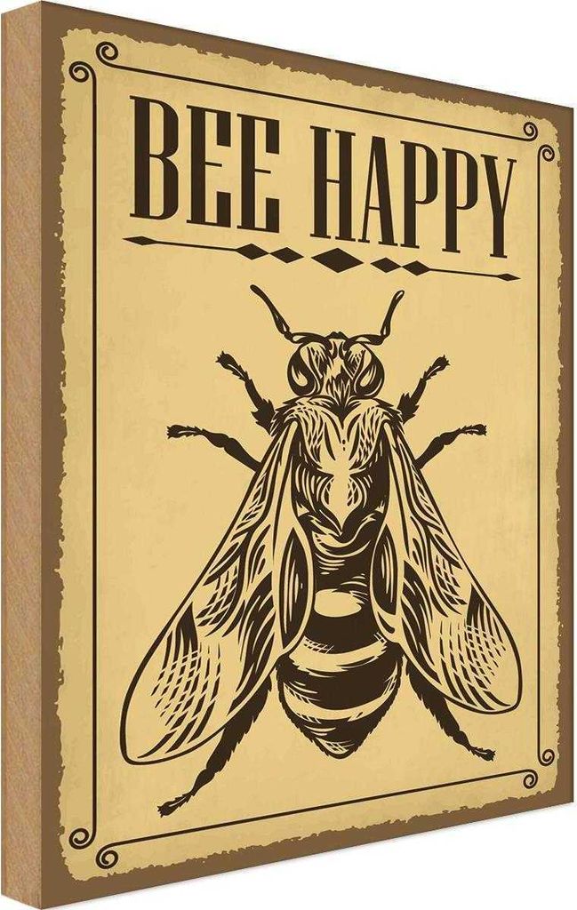 vianmo Holzschild 40x30 cm Bee happy Biene Honig Imkerei Tier Haustier