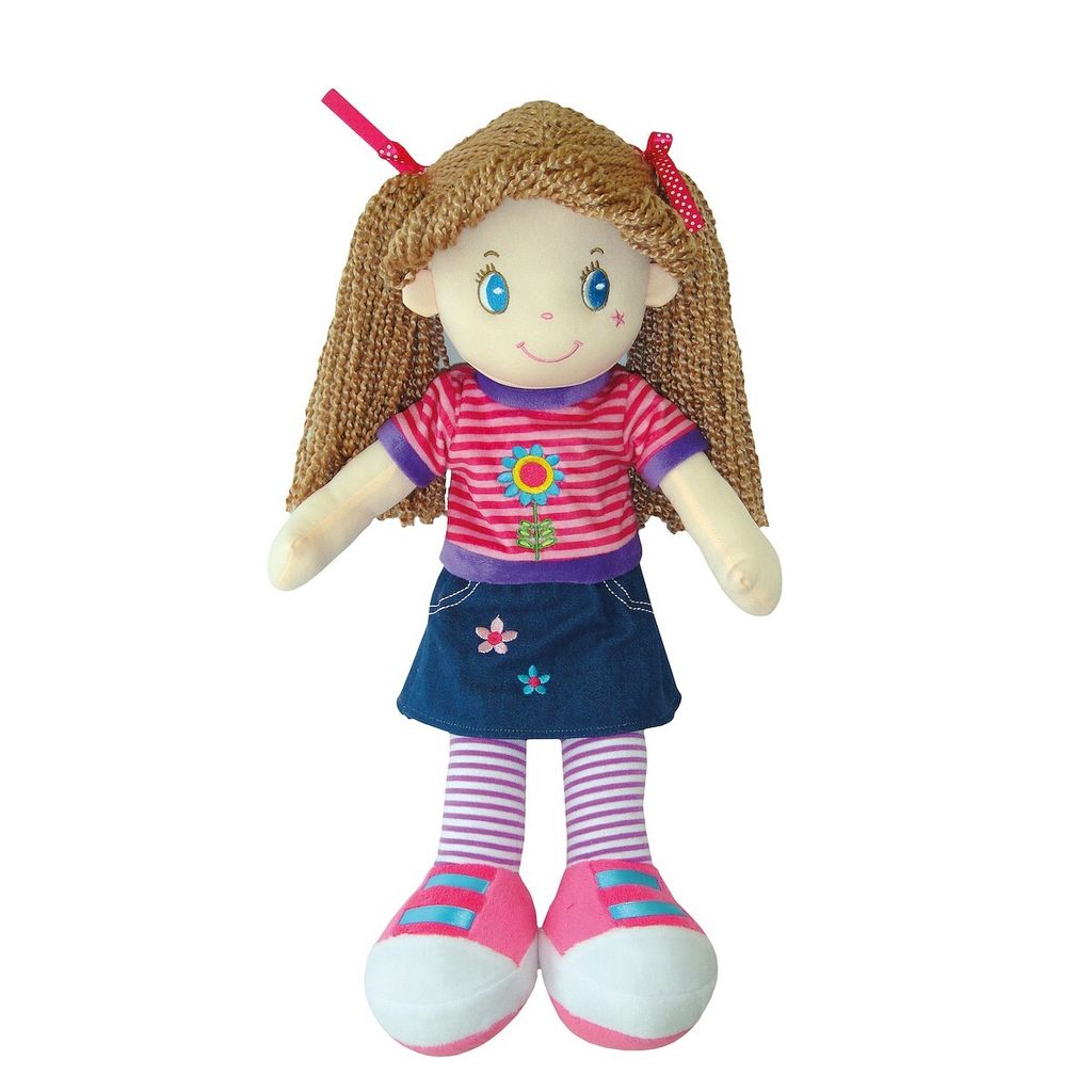 Anek Julka Stoffpuppe, 35 cm, weich, mit farbenfrohem Kleid und Mantel