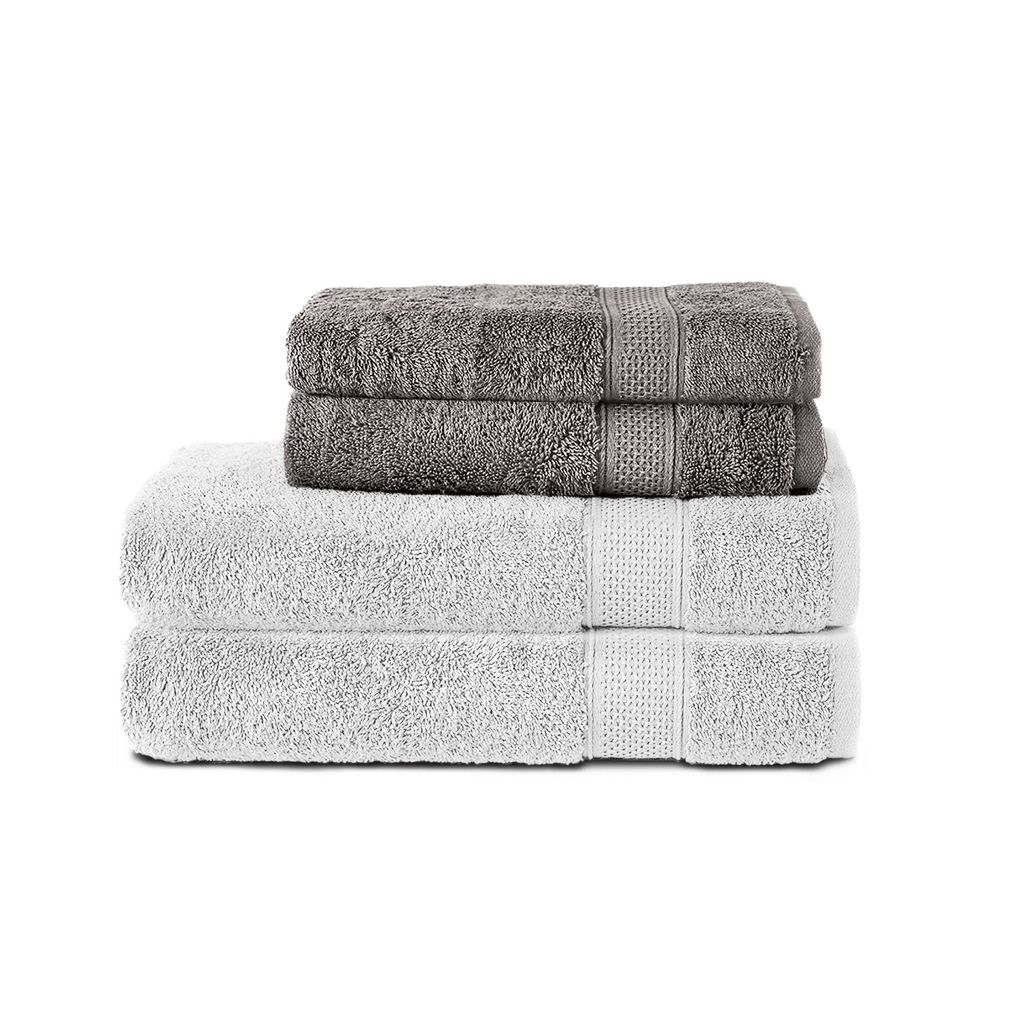 Komfortec 4er Handtuchset aus 100% Baumwolle, 2 Handtücher 50x100 cm und 2 Badetücher 70x140 cm Set, Frottee, Weich, Anthrazit/Weiß