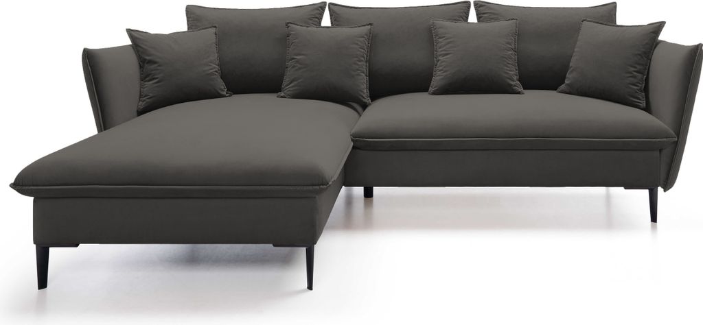 DomoHome Ecksofa GLOSS mit Schlaffunktion, Freistehend, Ottomane und Goldenen Füßen – Samtsofa im GLOSSour-Stil für Ihr Wohnzimmer, mit Zierki...