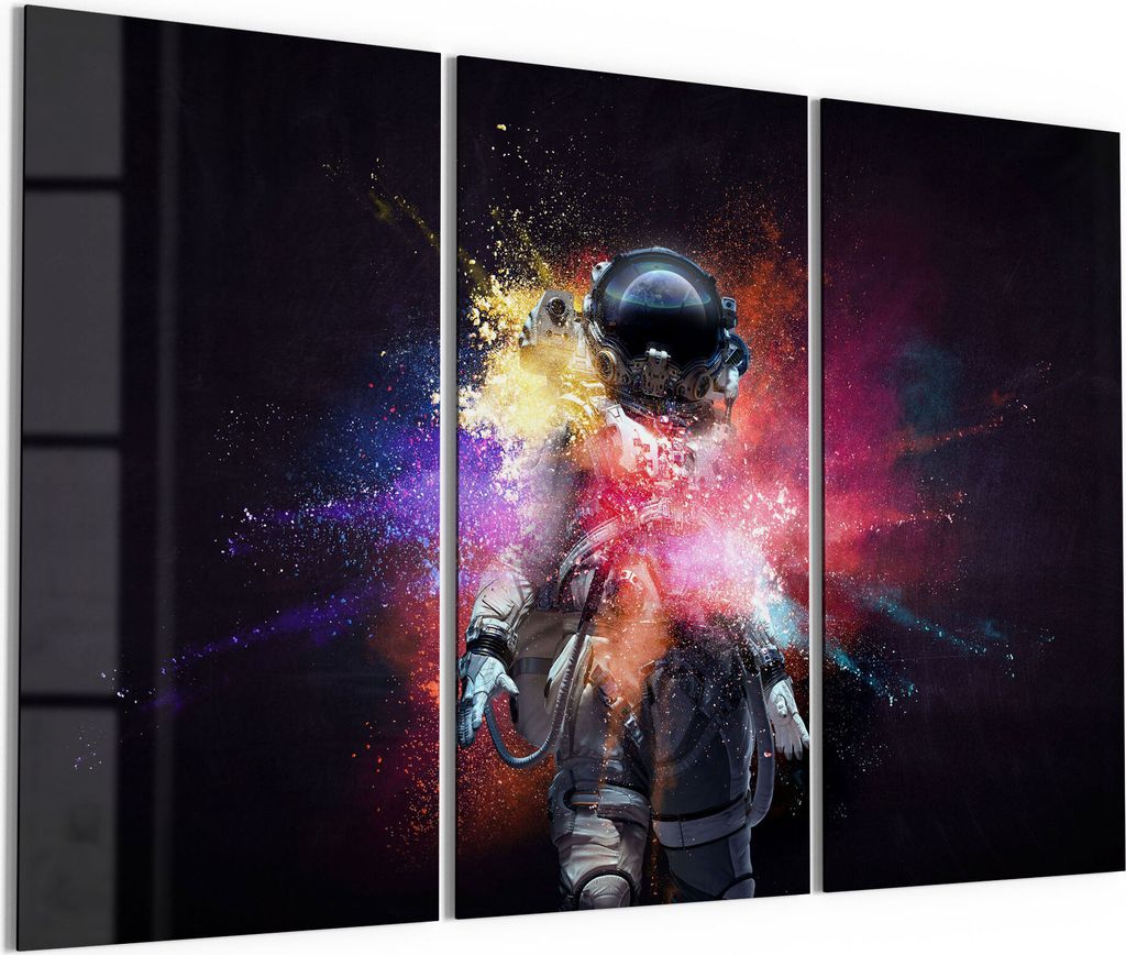 DEQORI Glasbild Echtglas 3x50x100 cm 'Kosmonaut in Farbknall' Wandbilder XXL groß
