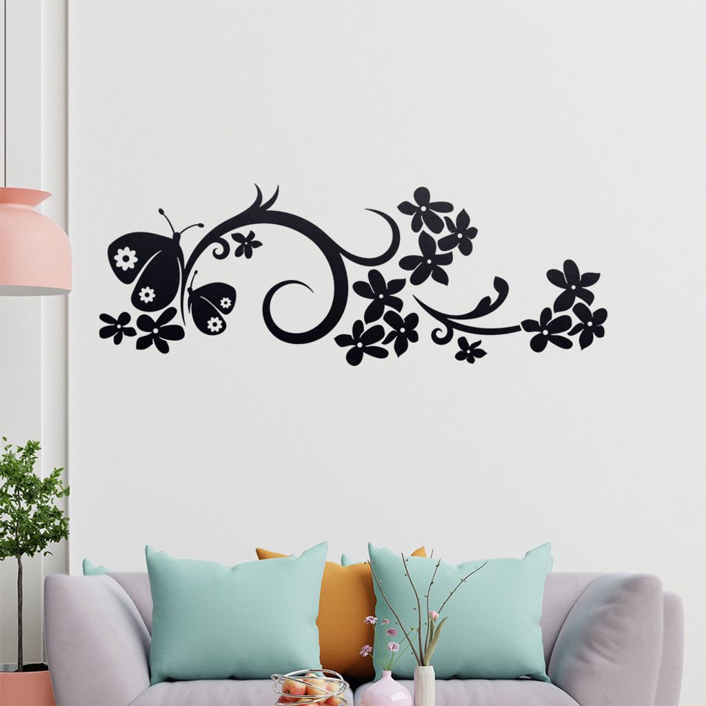 Schmetterling Blüten Ranke Wandtattoo in 6 Größen - Wandaufkleber Wall Sticker - Dekoration, Küche, Wohnzimmer, Schlafzimmer, Badezimmer