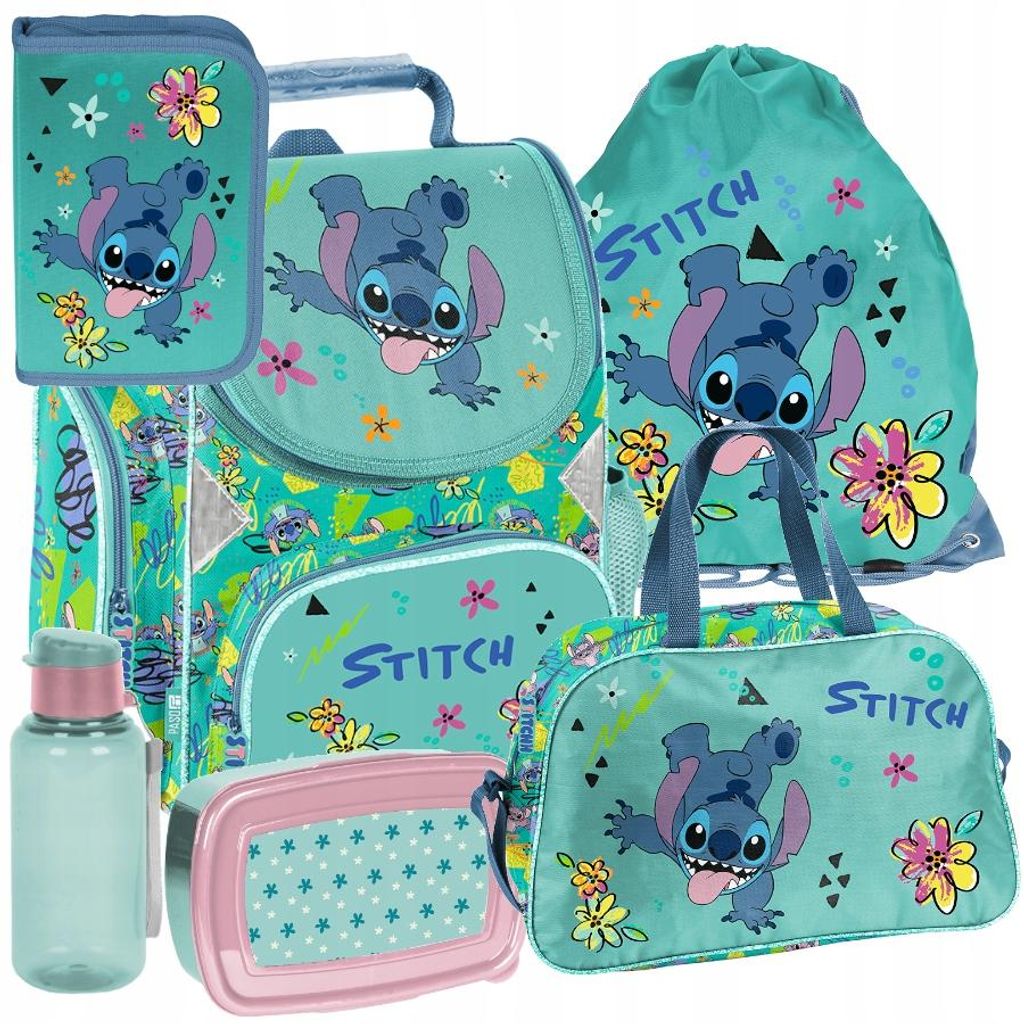 Schulranzen 6-tlg. Set für Mädchen & Jungen LILO & STITCH disney sticz – Paso Ranzen, Mäppchen, Tasche, Flasche, Frühstückstasche