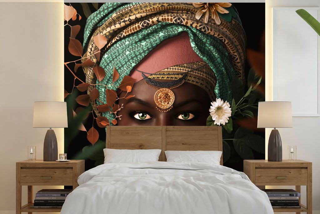 MuchoWow Fototapete für Wohnzimmer oder Schlafzimmer Wandtapete Vinyl Motivtapete Frau - Blumen - Schmetterlinge - Pflanzen - Schmuck - Luxus - ...