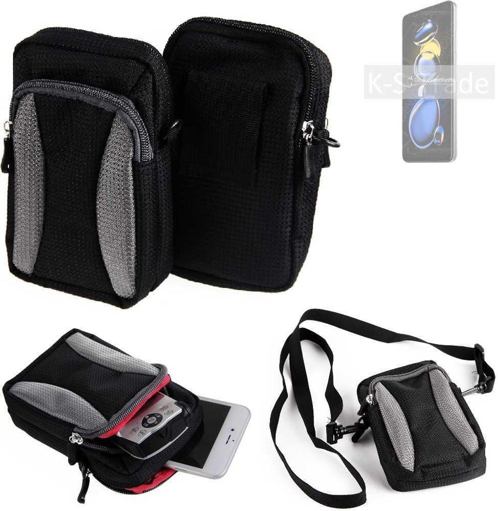 K-S-Trade Holster Schutz Hülle kompatibel mit Xiaomi Redmi Note 11T Pro+ Handy Hülle Gürteltasche Umhängetasche mit Zusatzfach schwarz