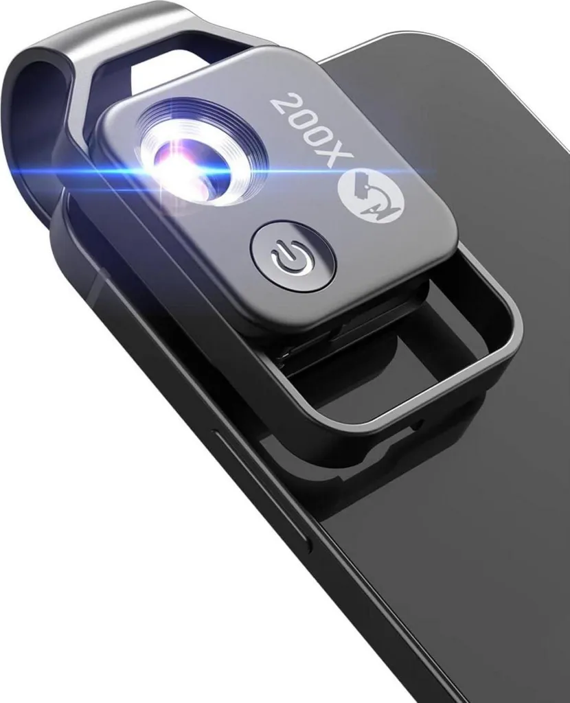 Microscope de poche 200X pour téléphone mobile avec éclairage LED noir