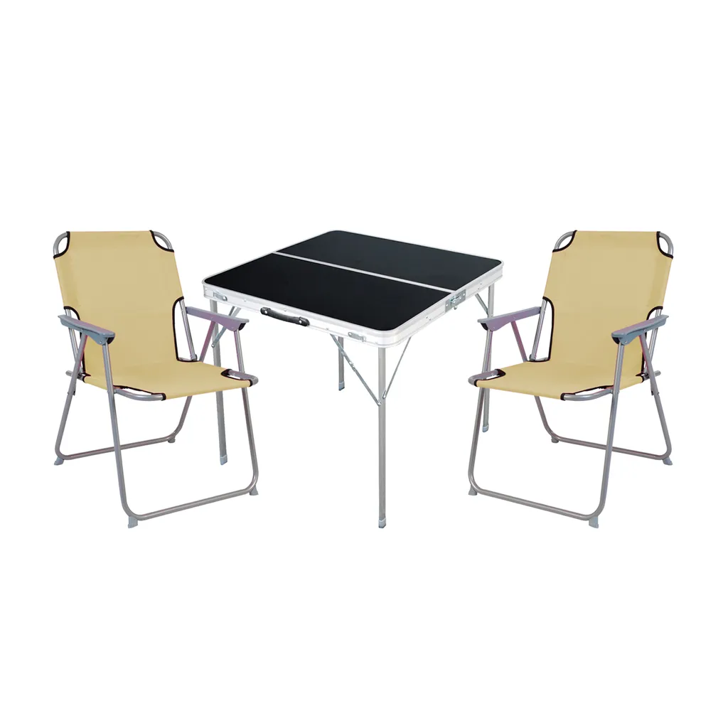 set 3 mobili da campeggio in alluminio L80xL80xH70cm Beige