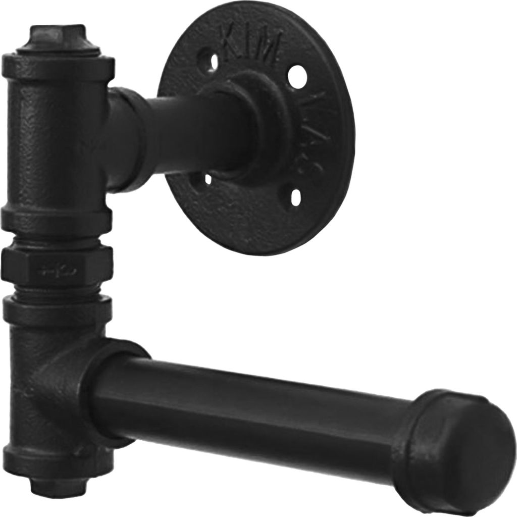 QUVIO Toilettenpapierhalter - Industrieller Toilettenpapierhalter - Toilettenzubehör - Metallrohr - Schwarz - 25 x 9 x 16,5 cm (lxbxh)