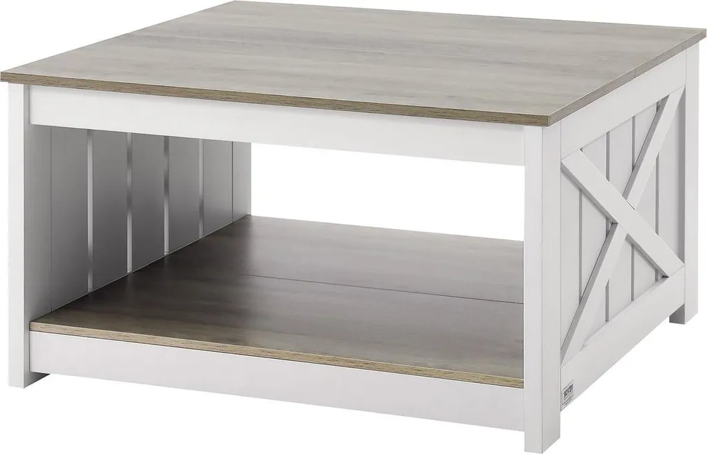 Table basse carrée pour salon style farmhouse avec niche de rangement 80cm