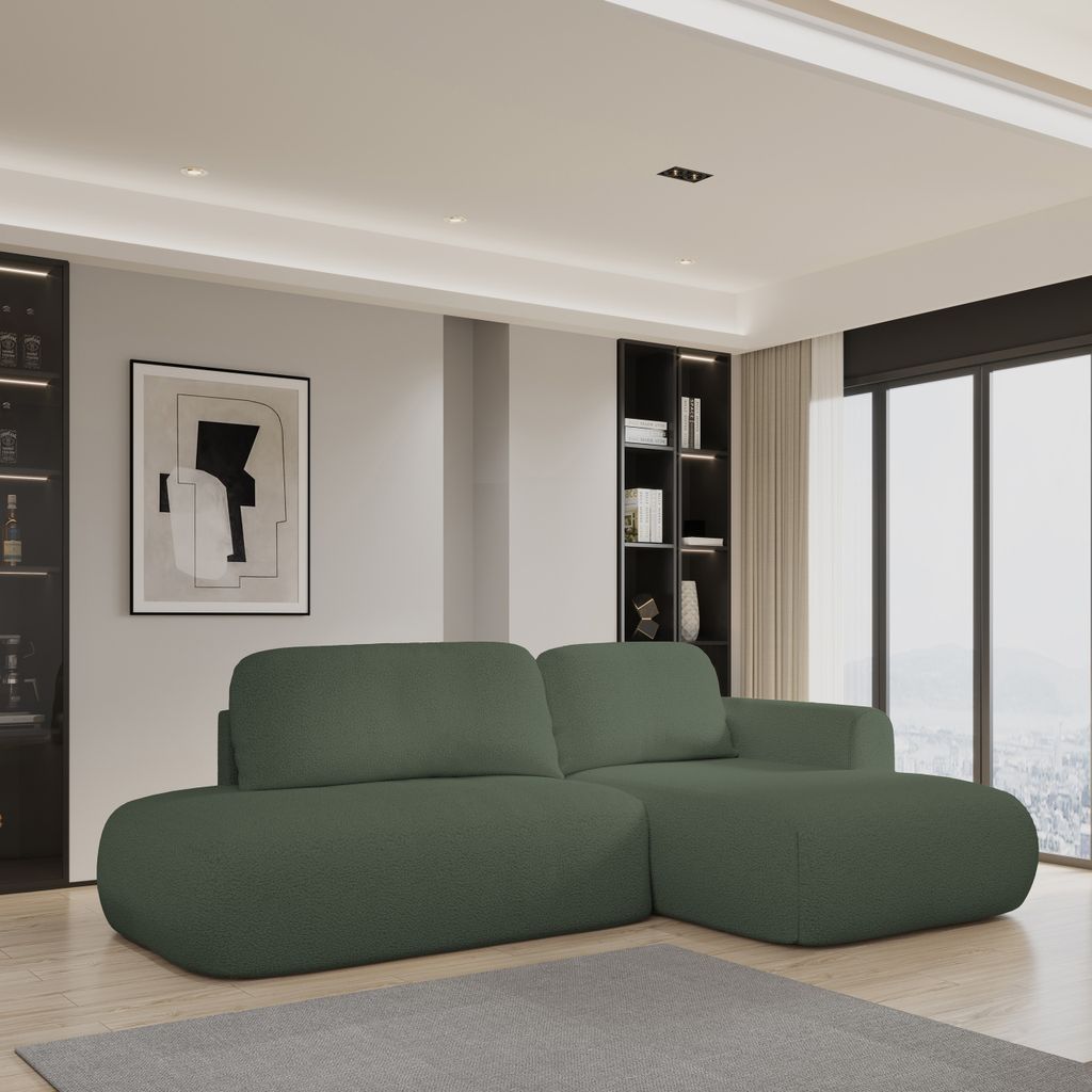 Masseno Ecksofa NUVIRA R-S mit Schlaffunktion L-Form, Sofa mit Bettkasten, Wohnzimmersofa, Couch, Soffa, Bettsofa, Couchgarnitur- Grün, QUELLE 37