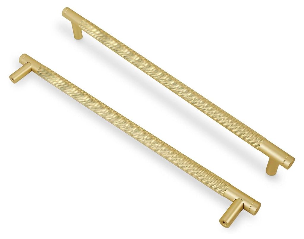 Schrankgriffe aus gebürstetem Messing, 25,4 cm, modern, goldfarben, gerändelt, 6 Stück