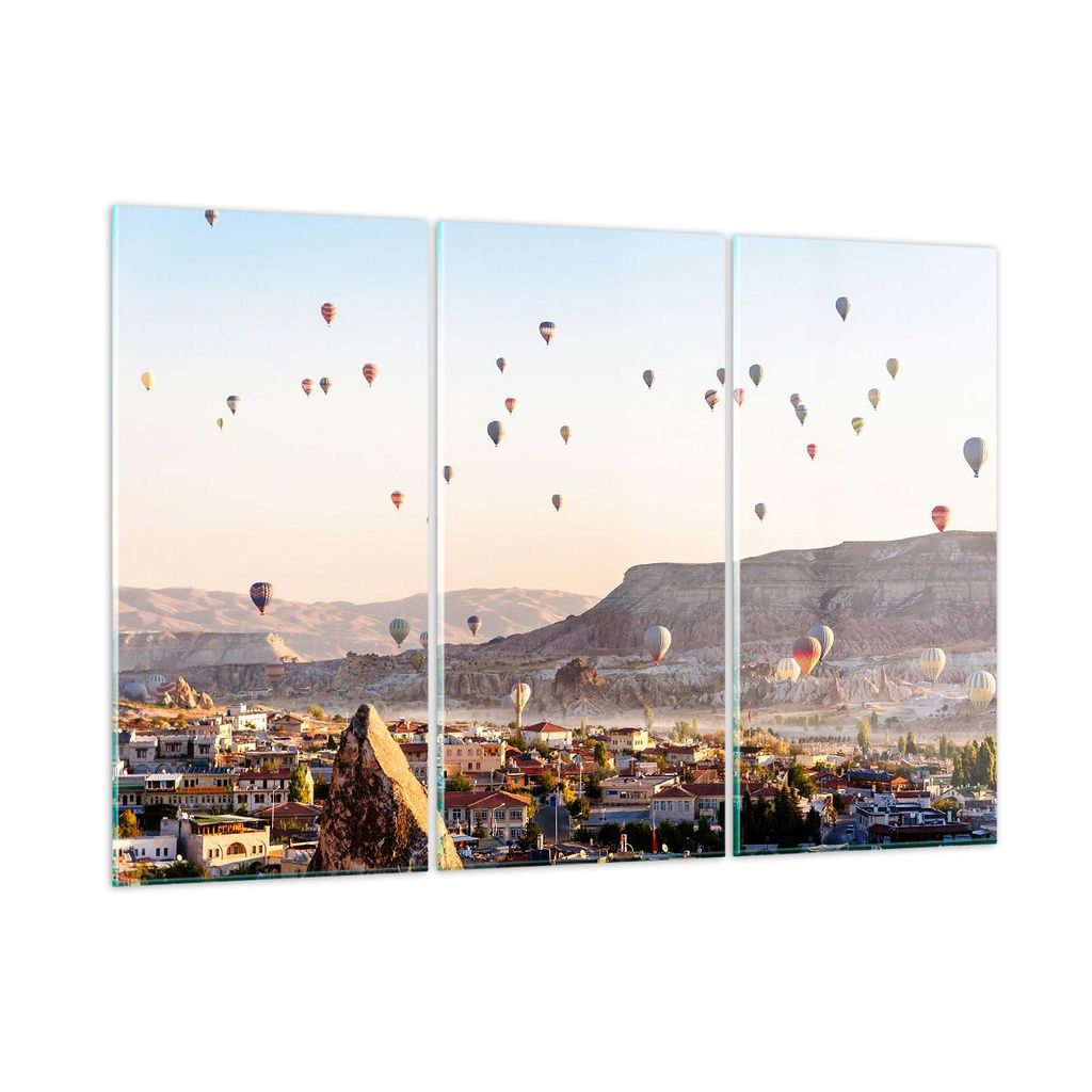 Bilder auf glas - Berge Ballon Flug - 105x70cm - Glasbilder - Wandbilder - Kunstdruck - zum Aufhängen bereit - Wanddekoration aus Glas - Glas Bild...