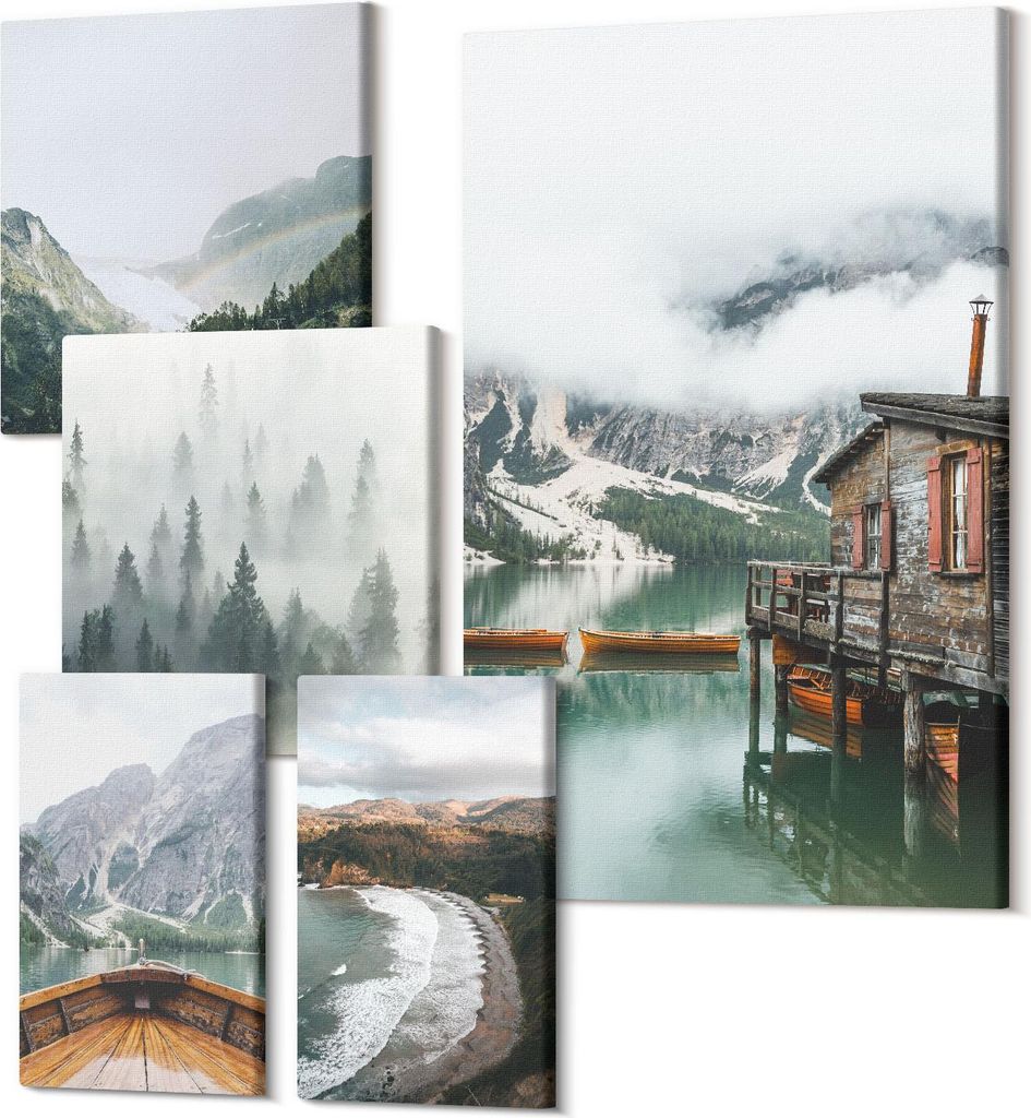 Leinwandbild Set 5-teilig – Modernes Wandbild – Polycanvas Kunstdruck – Abstrakte Bilder – Hochwertige Wandkunst – 2x 30x30 cm + 2x 20x30...
