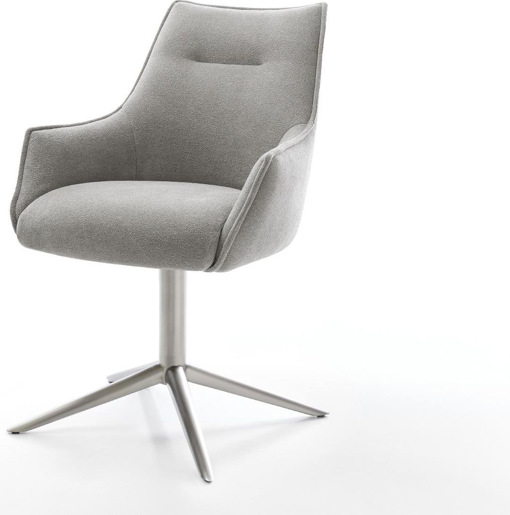 DELIFE Drehstuhl Alja-Flex mit Armlehnen Strukturstoff Soft Grau Fußkreuz Edelstahl 360° drehbar Wippfunktion Taschenfederkern