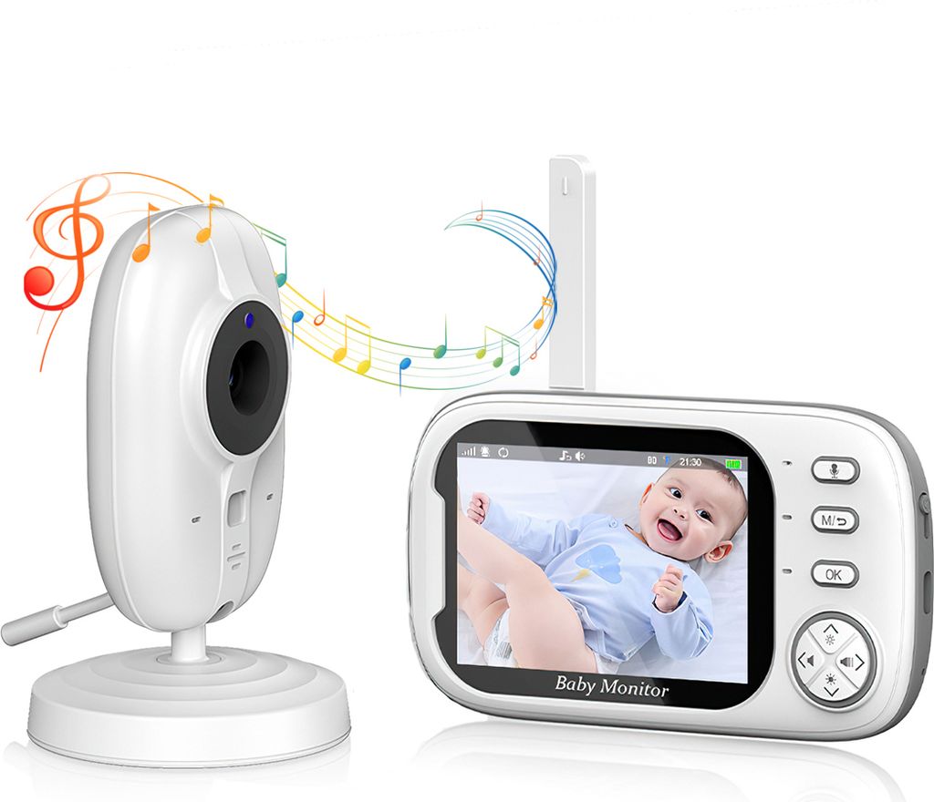 Babyphone, 3,5-Zoll-Video-Babyphone mit geteiltem Bildschirm, Gegensprechfunktion, Kamera und Audio, automatische Bewegungsverfolgung (weiß)