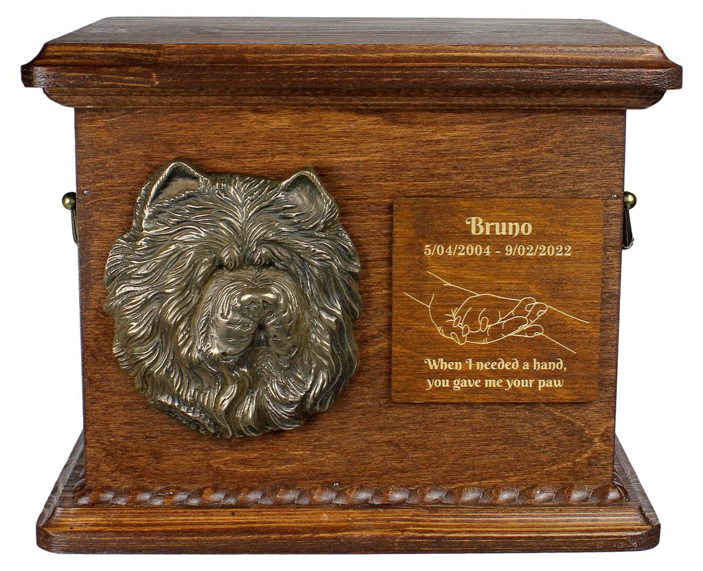 Chow Chow Personalisierte Hundeurne mit Gravur und Relief, Erinnerungsbox für Hundeknochen von der Marke Art-Dog