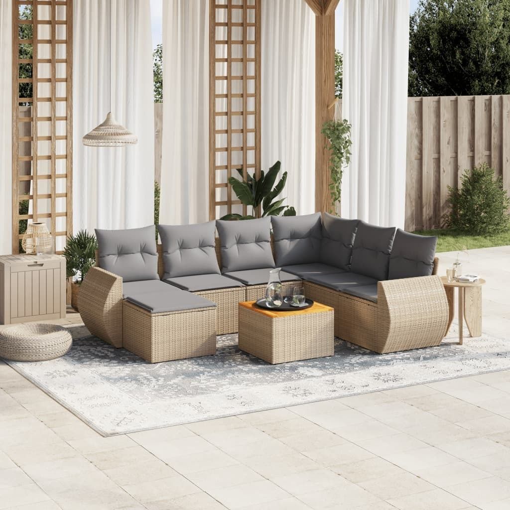 Design 8-tlg. Garten-Sofagarnitur mit Kissen Beige Poly Rattan, Gartenmöbel-Sets 2024 Neu