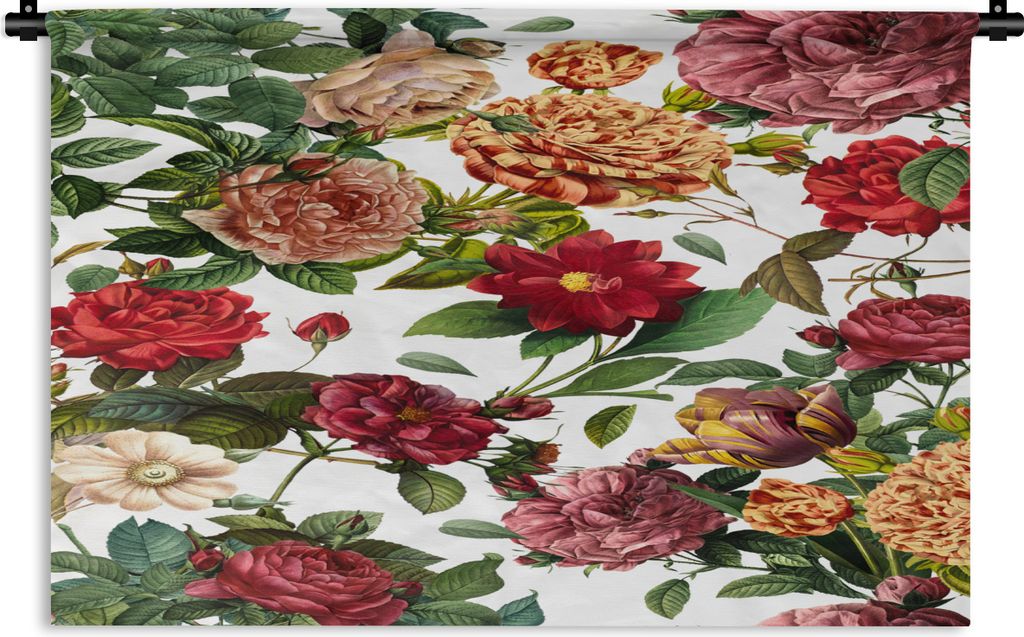 MuchoWow Wandteppich Wandbehang Blumen - Orange - Rot - Weiß 60x40 cm Tapisserie Dekoration Wandtuch - Wanddekorationen