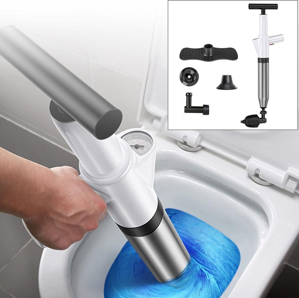 Hochdruck-Toilettenstampfer mit 4 austauschbaren Köpfen, Rohrreinigungspumpe für Toiletten, Waschbecken, Bodenabläufe, verstopfte Rohre und Bade...