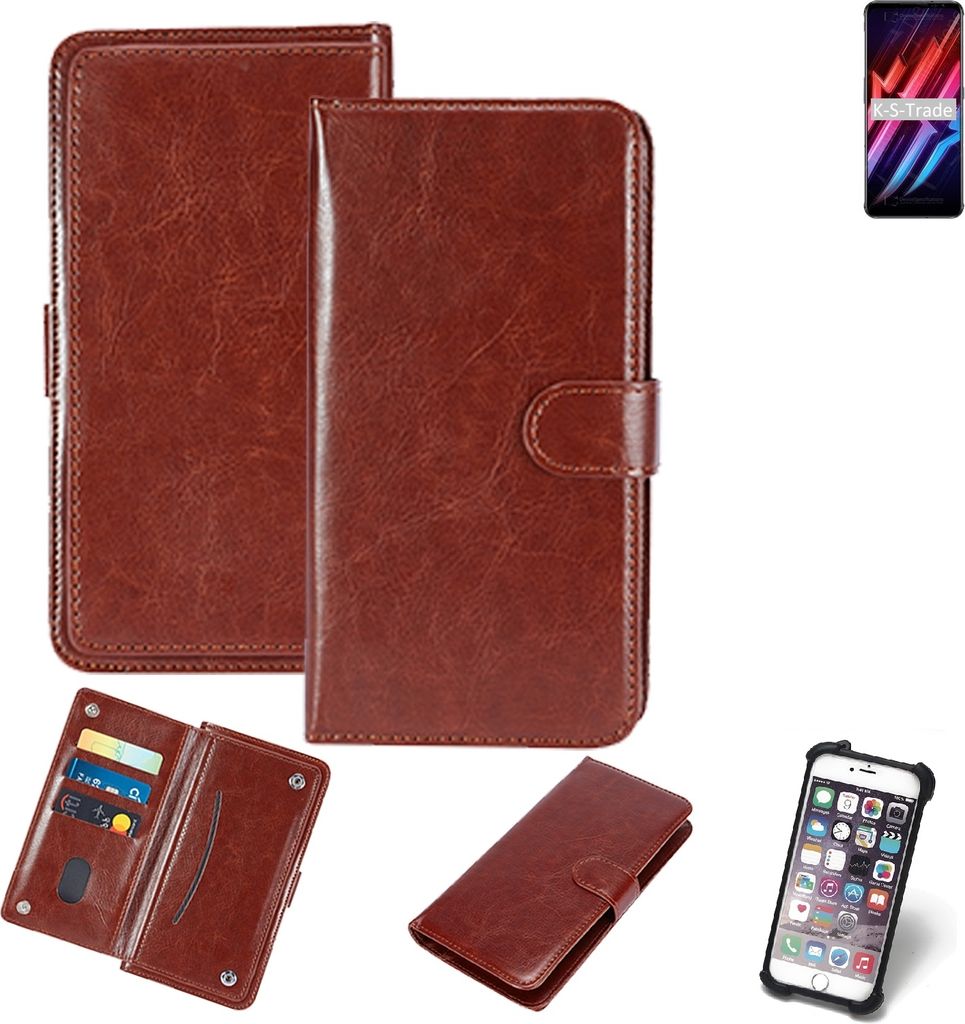 K-S-Trade 360° Hülle kompatibel mit nubia Red Magic 6 Pro braun Kunstleder Case BookCase WalletCase Kunstlederederhülle Handyhülle, Rundumschutz