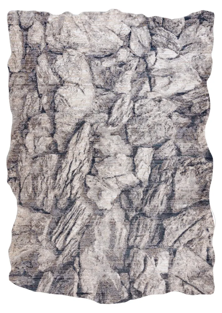 Tapis de salon design forme organique aspect pierre crème gris 160x220 cm