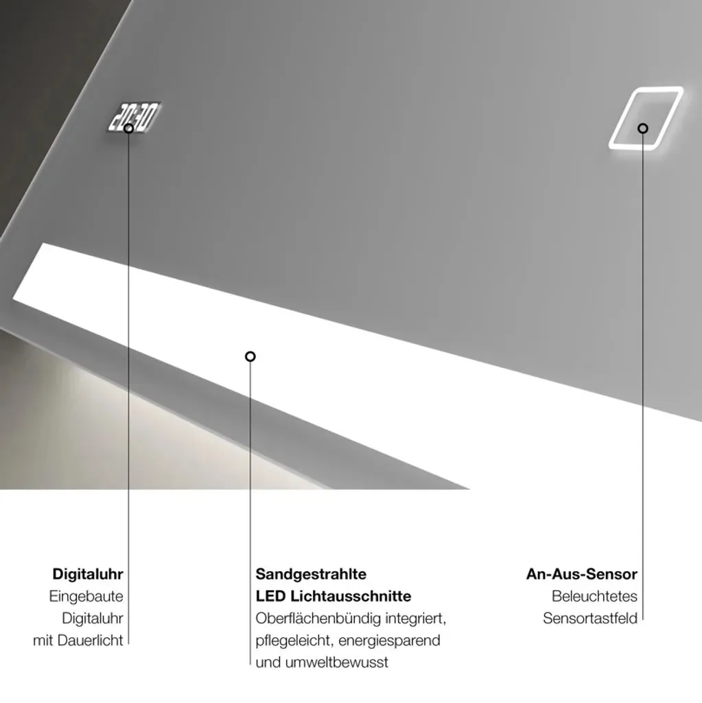 Grand Miroir de Salle de Bain LED 120x60 cm pour Meuble Double Vasque