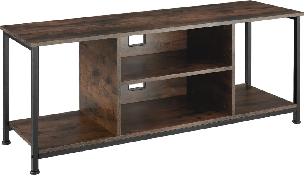 Meuble bas 120 cm avec 4 compartiments ouverts en bois foncé rustique