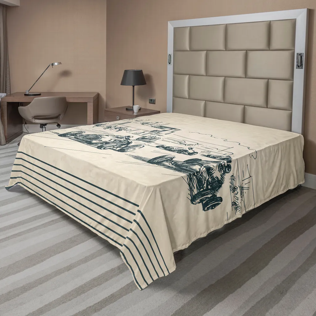 Drap de lit confortable imprimé voitures nostalgiques beige et vert