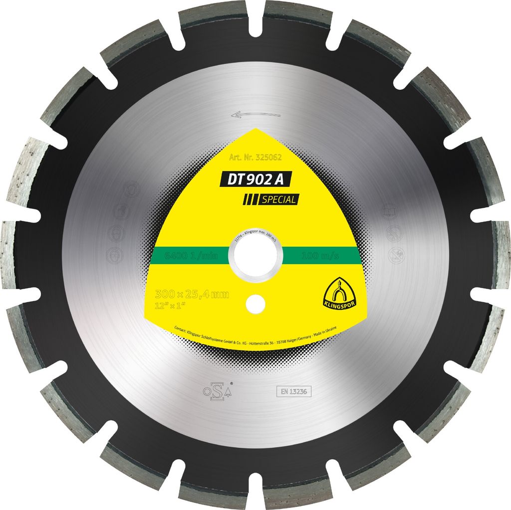 Klingspor DT 902 A Diamanttrennscheiben, 450 x 3,7 x 25,4 mm 28 Segmente 40 x 3,7 x 12 mm, Weitverzahnt