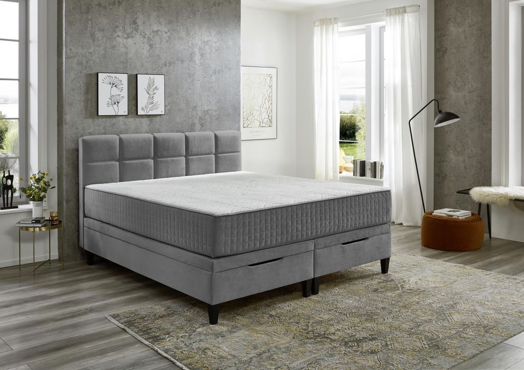 Boxspringbett >TraumZeit< inkl. wendbare 7 Zonen TTFK Matratze & Topper - 180x200 cm anthrazit