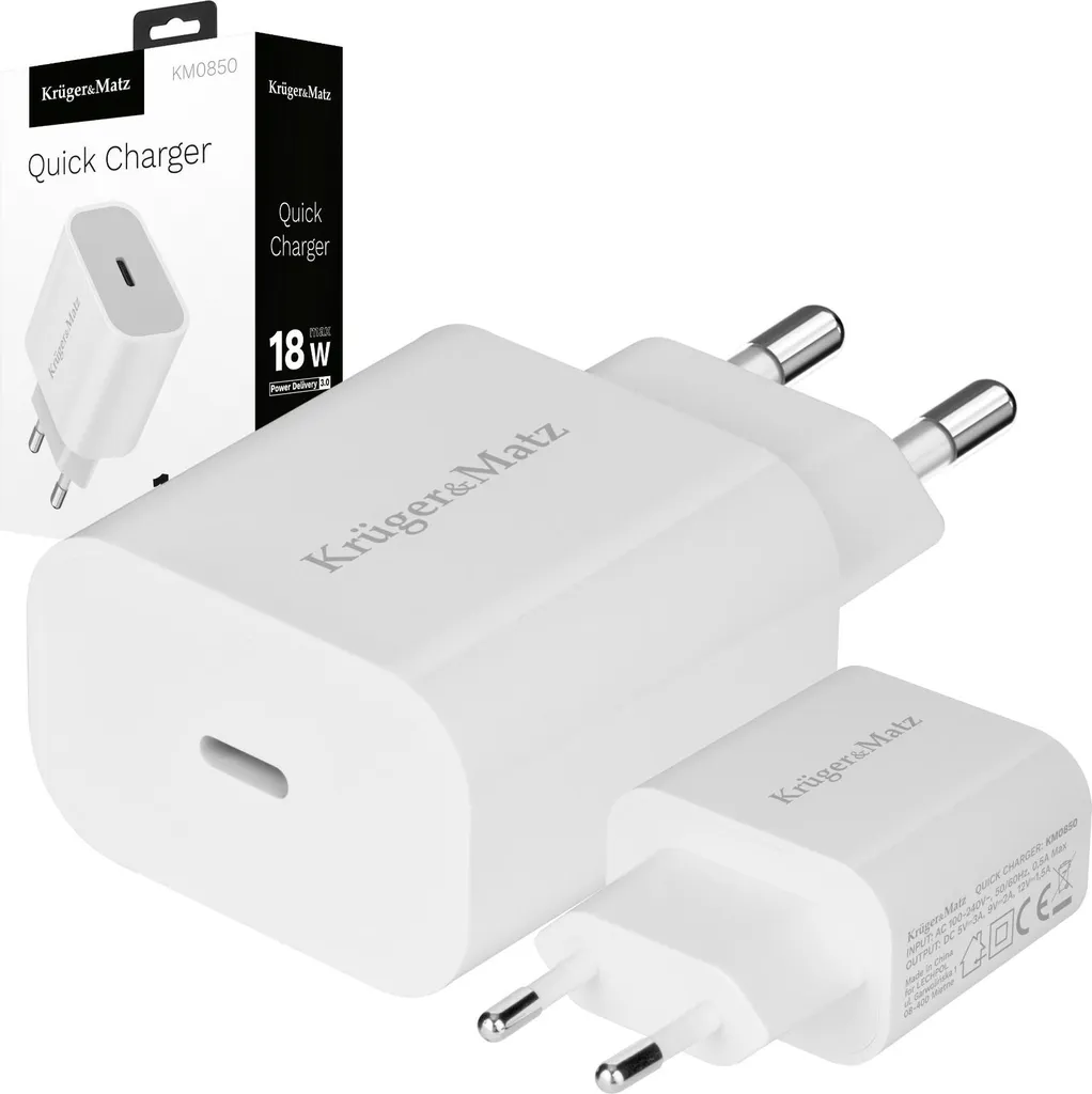Caricatore Viaggio 18W USB-C PD KrugerMatz | QC 3.0 Universale