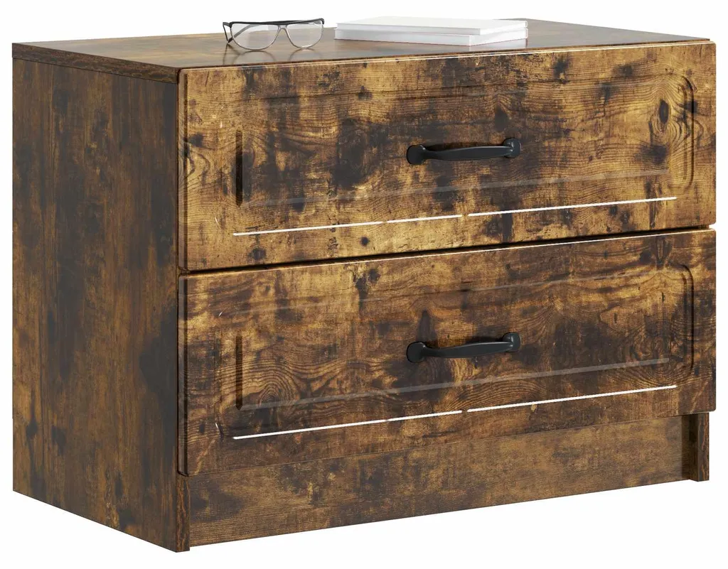 Table de chevet chêne fumé 62 cm : rangement stable et montage facile