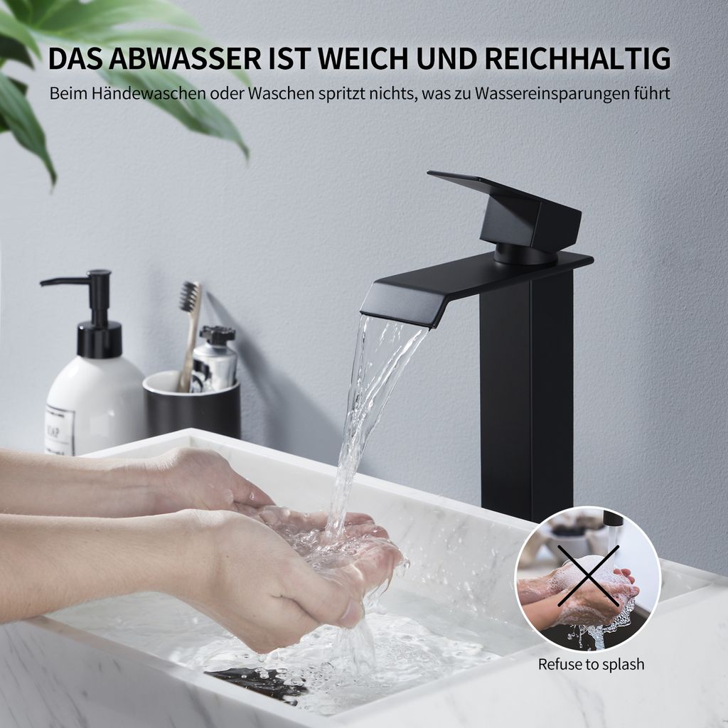 Homelody Wasserhahn Bad Wasserfall Badarmaturen Schwarz Produktbild 1