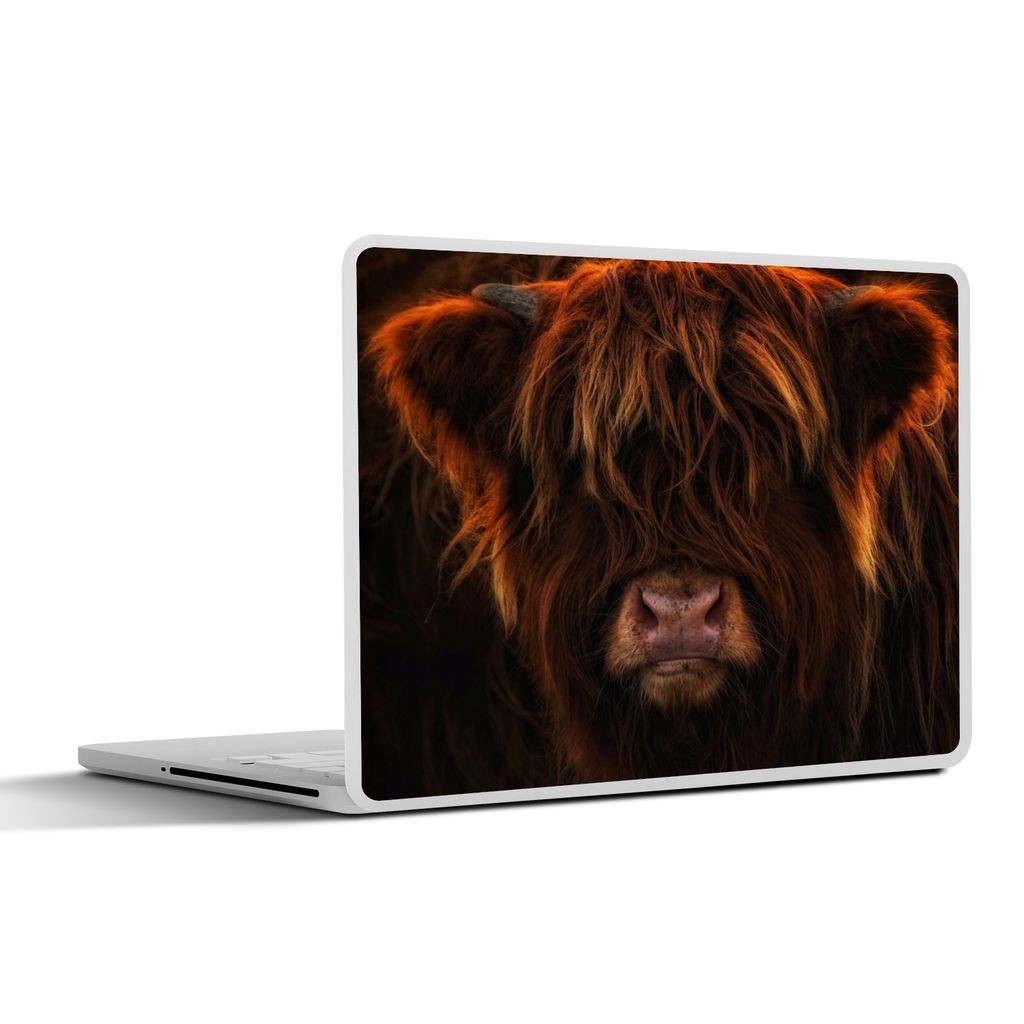 MuchoWow Laptop Aufkleber Sticker Cover Schottischer Highlander - Kuh - Schwarz - Porträt 31x22.5 cm - Laptop-Deko