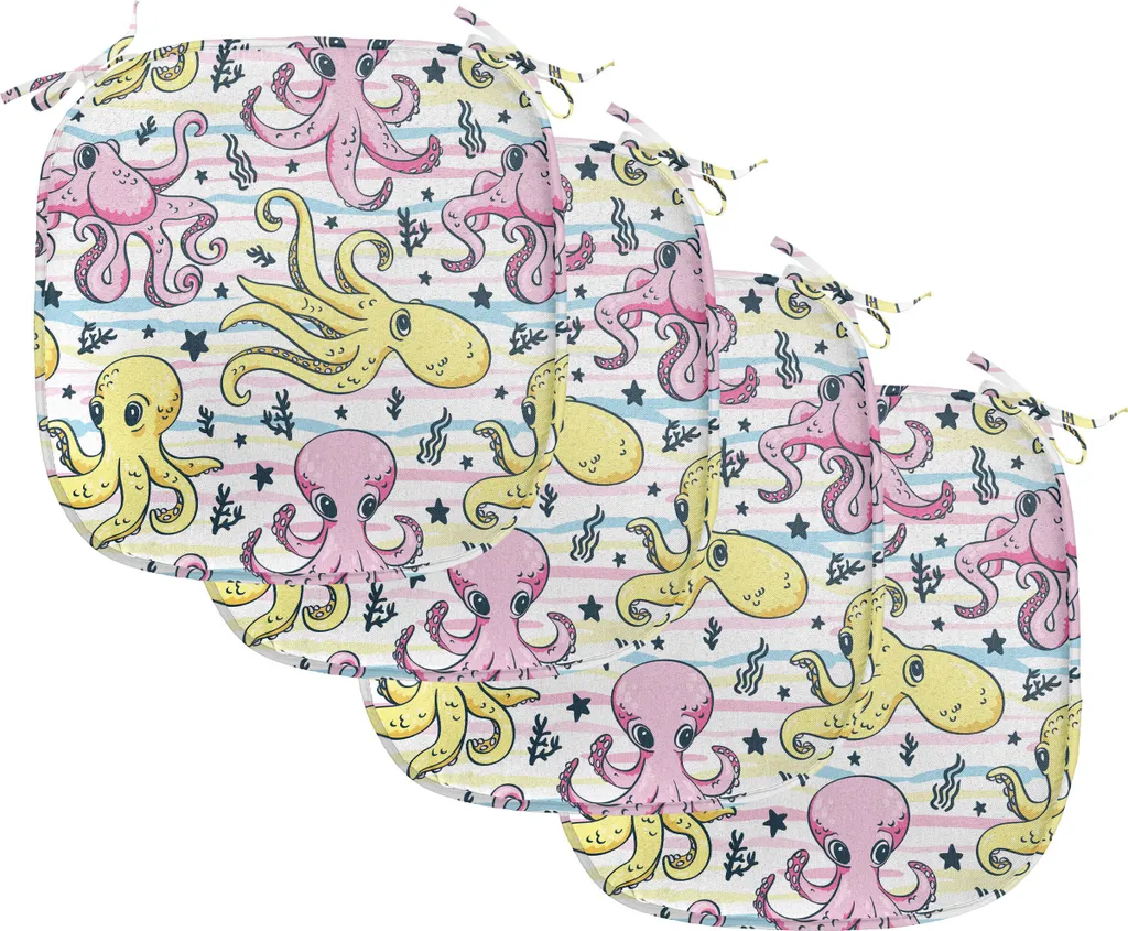 ABAKUHAUS Lot de 4 Coussins de Chaise Pieuvre 40x40 cm Bleu et Rose