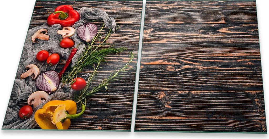 Herdabdeckplatte Glaskeramik 2-Teilig 2x40x52 Holz Bunt Abdeckung Spritzschutz Glas