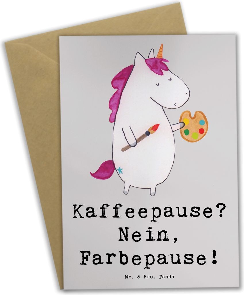 Mr. & Mrs. Panda Glückwunschkarte Künstlerin Farbepause - Grau Pastell - Geschenk, Pause, einladungskarten, Grußkarte, Beruf, Berufe, Farbe, Kaf...