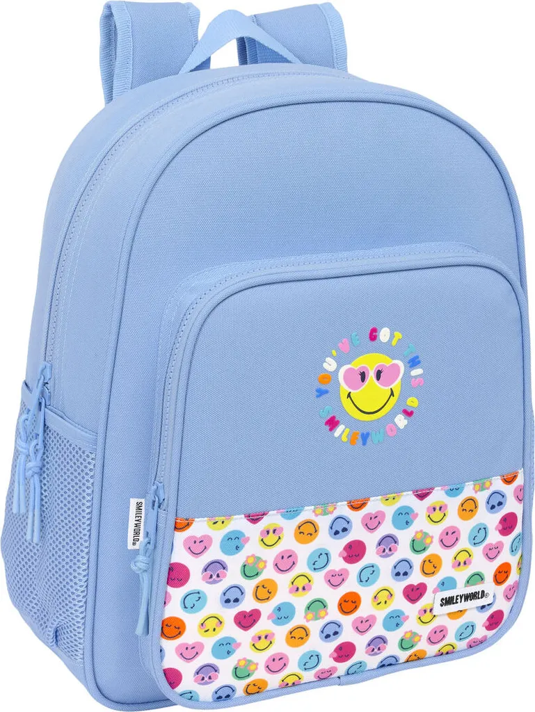 Sac à dos d'école Smiley Joyful bleu pour garçon et fille en primaire