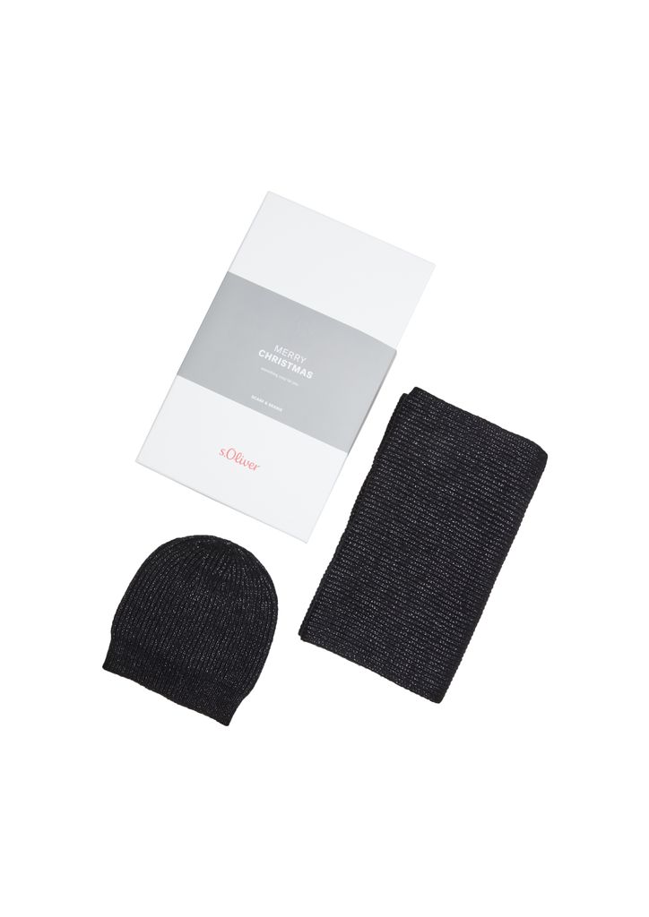 s.Oliver Mütze Schal Beanie + Scarf Set Black schwarz