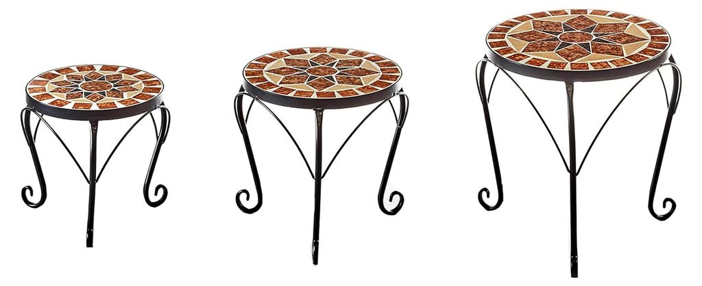 Pflanzenständer TOSCANA | 3er Set | Mosaik Blumenständer aus Metall | rund im mediterranen Stil | für Blumentöpfe und Zimmerpflanzen | dekorati...