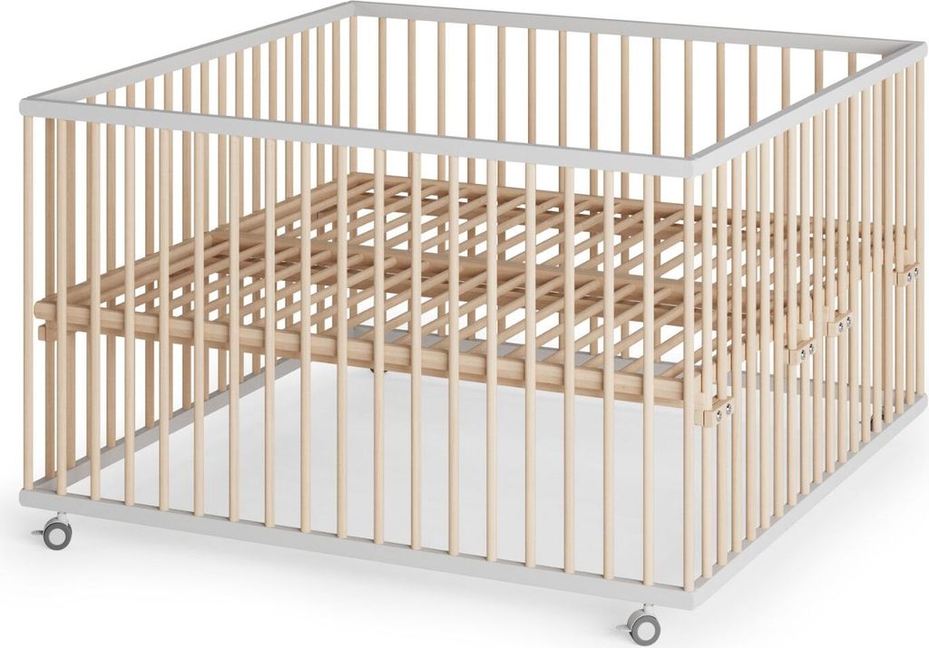 Laufgitter XXL 120x120 cm mit Lattenrost - weiß/natur - Premium Kollektion