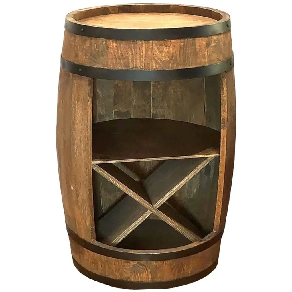 Tonneau de bar en bois wengé rustique, design authentique 80 x 50 cm