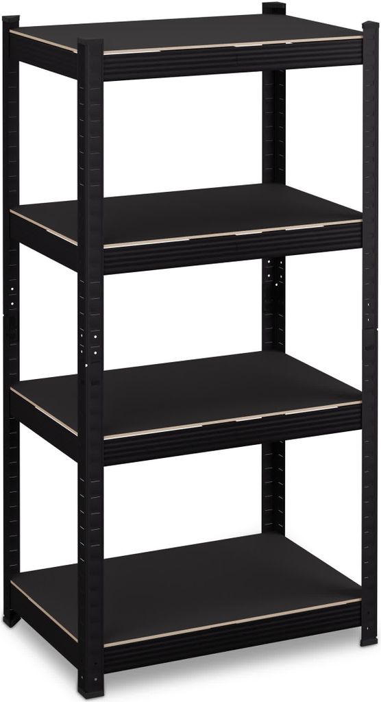 Relaxdays Schwerlastregal, HxBxT 120x60x40 cm, 1000 kg, 4 Ebenen, Stahl, Lagerregal Keller, Garage, zum Stecken, schwarz