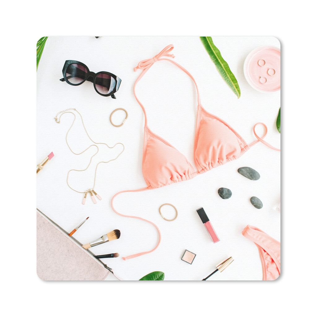MuchoWow Mauspad Mousepad Bikini - Rosa - Sonnenbrille 20x20 cm - Mousepads - Maus Mat - Pad - Mausunterlage - Desk Mat - Bureauartikeln